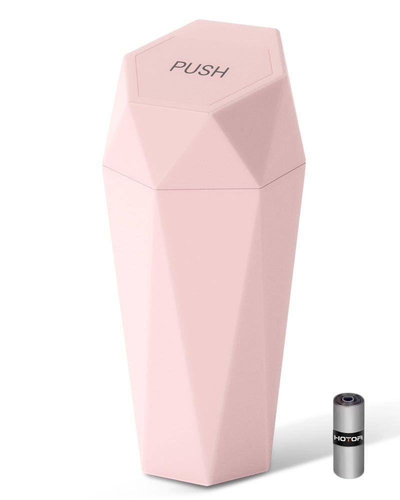 سلة مهملات السيارة مع غطاء من هوتور - عبوة واحدة، ملحقات السيارة للداخلية، سلة قمامة السيارة مضادة للتسرب مع 15 كيس قمامة مرفق، منظمات متعددة الأغراض وتخزين للمنزل والمكتب، وردي